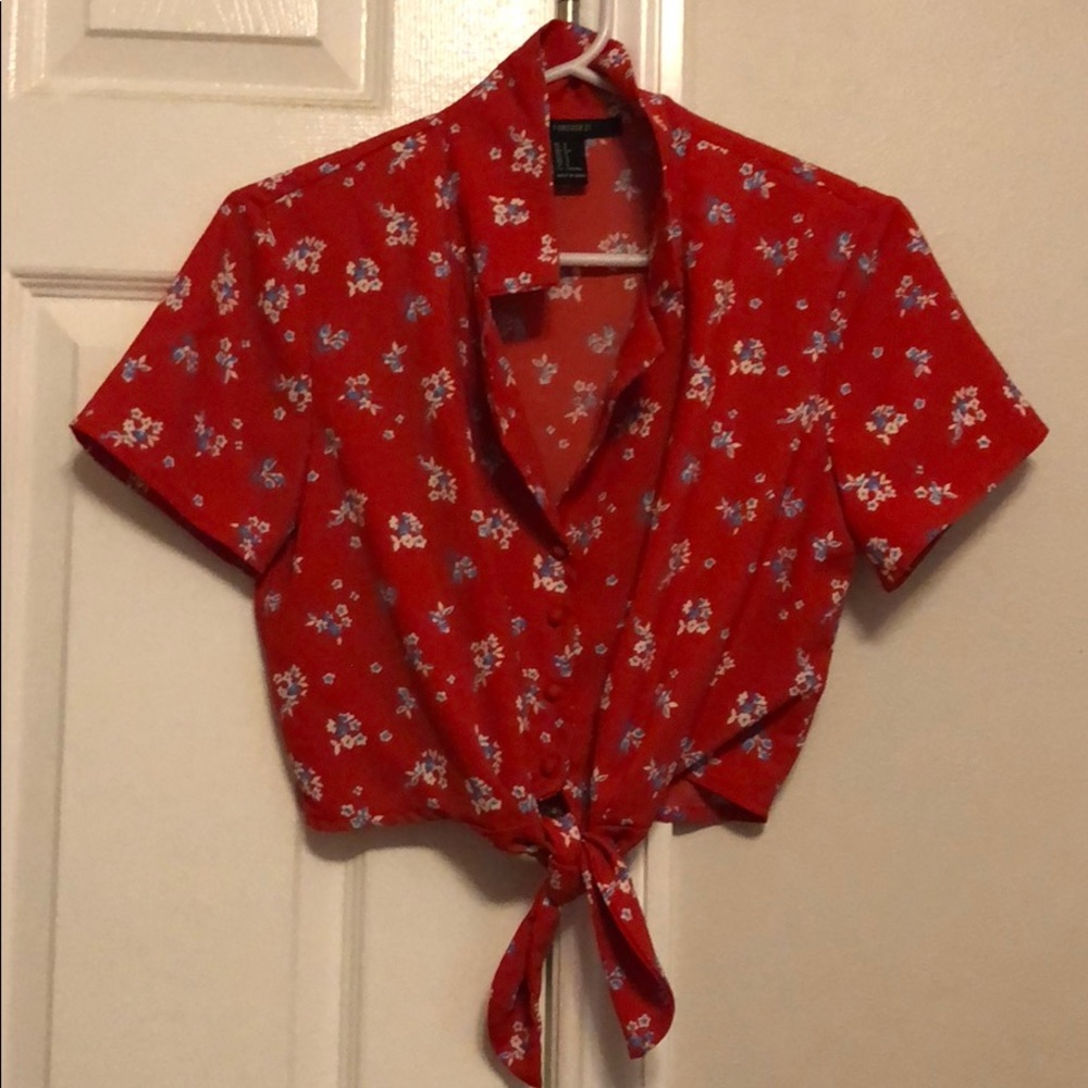 Forever21 Women Red Floral Print Top